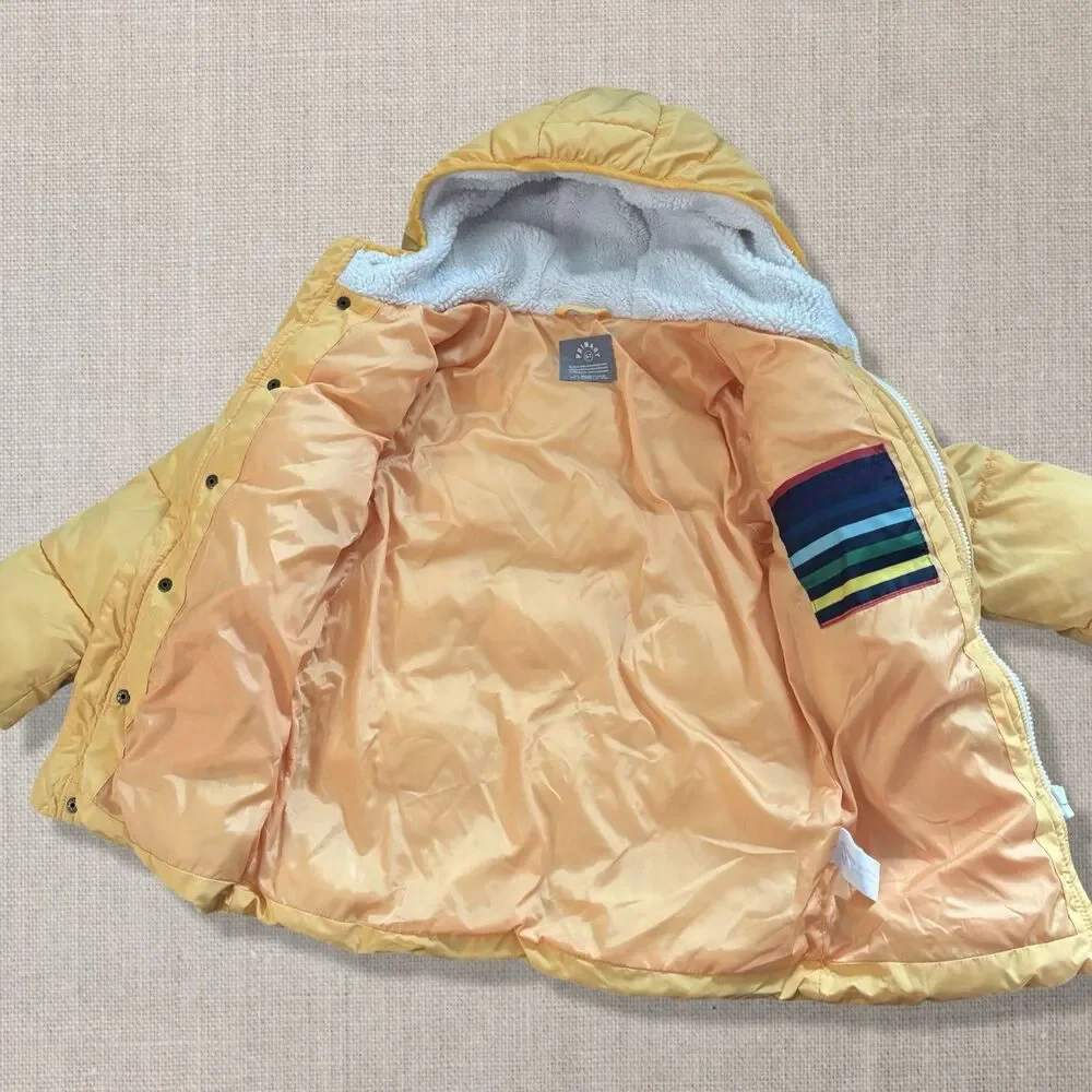 Primary Yellow Hooded Puffer Jacket Sherpa Hood Toddler Size 6-7